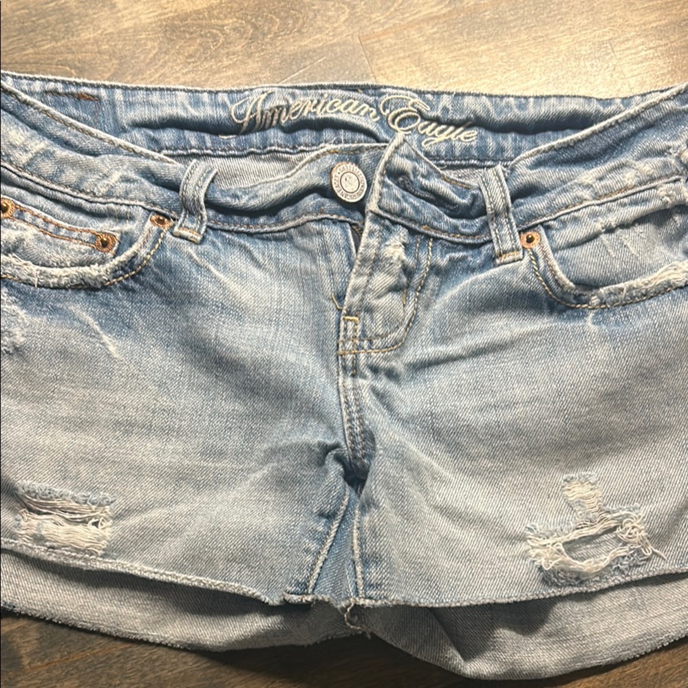 Light Blue Distressed Denim Shorts